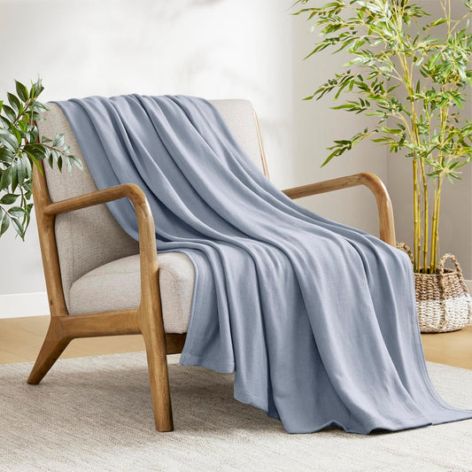 Madison Park Twin Size Blanket, 70% Rayon Bamboo-Based, 30% Cotton, Breathable for Hot Sleepers Menopause, Ultra Soft and Snag-Resistant, Summer Blanket for Bed or Couch, Twin 66"x90", Light Blue