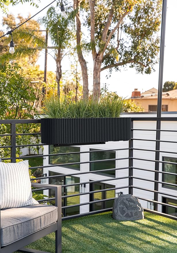 Veradek Demi Series Railing Planter - Hanging Planter Box for Windowsill/Balcony | Plastic-Stone Composite w/Railing Bracket | Modern Décor for Flowers