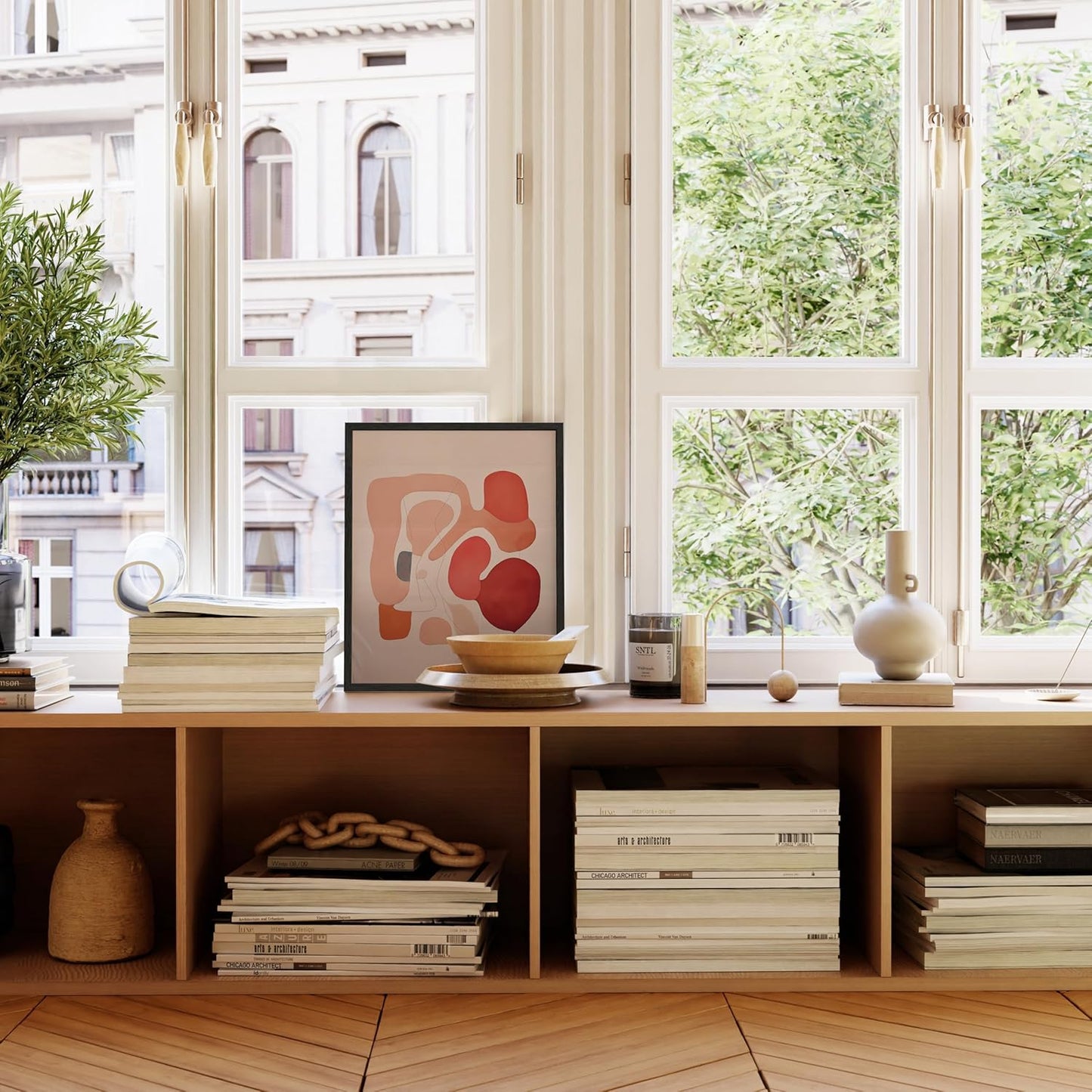 HAUS AND HUES Colorful Abstract Wall Art - Minimalist Retro Picture for Living Room Decor, Red and Pink Modern Wall Art Painting (Pink Abstract Shapes, Unframed, 16x20)