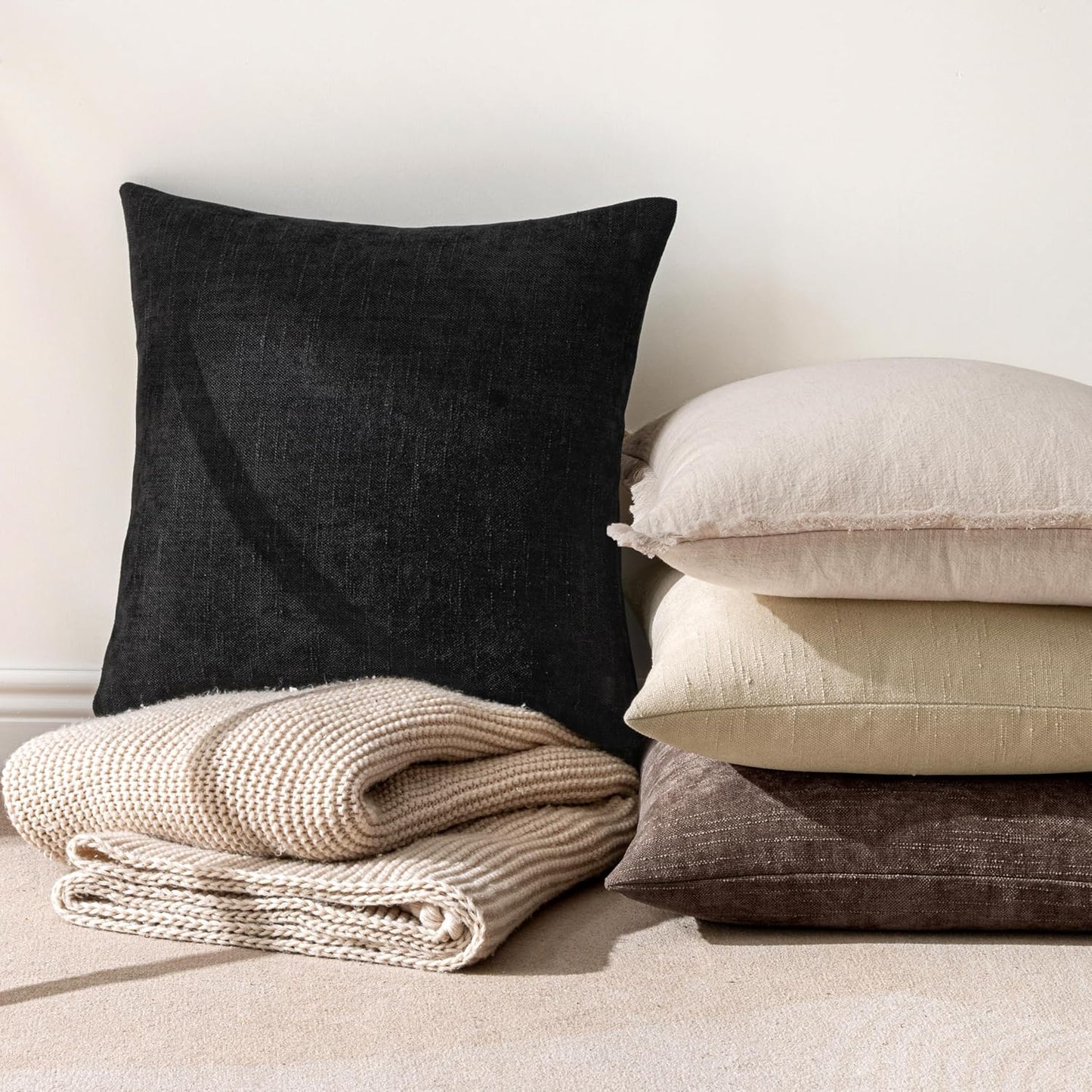 MIULEE 26x26 Inch Pack of 2 Euro Sham Decorative Throw Pillow Covers Soft Chenille Throw Pillows Textured Cushion Covers for Bed Couch Sofa Bedroom Living Room, Black