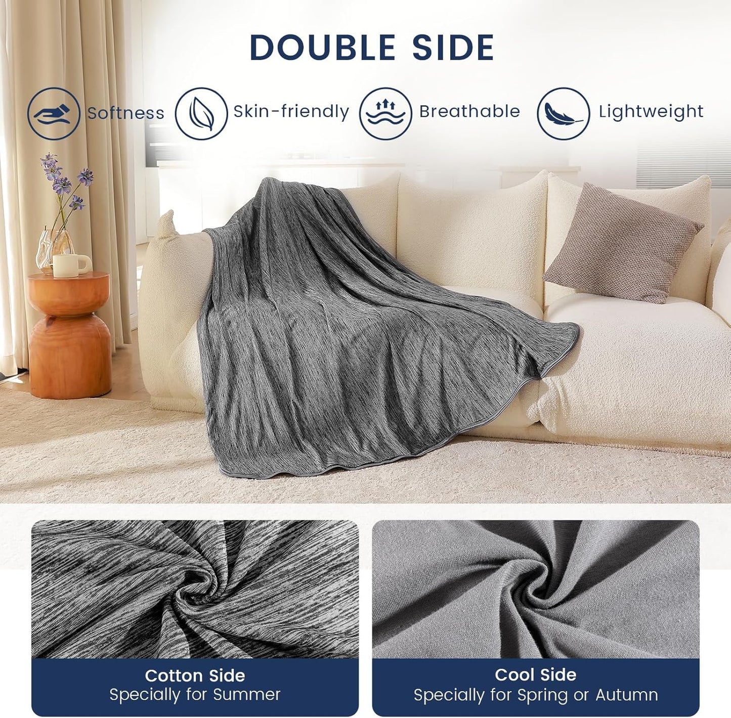 Cooling Blanket for Hot Sleepers, Summer Cool Throw for Hot Flashes or Night Sweats, Q-Max>0.4 Cool Fiber for Double Bed Couch Sofa, Lightweight Cold Blankets, Queen Size, 79x86 inch, Black