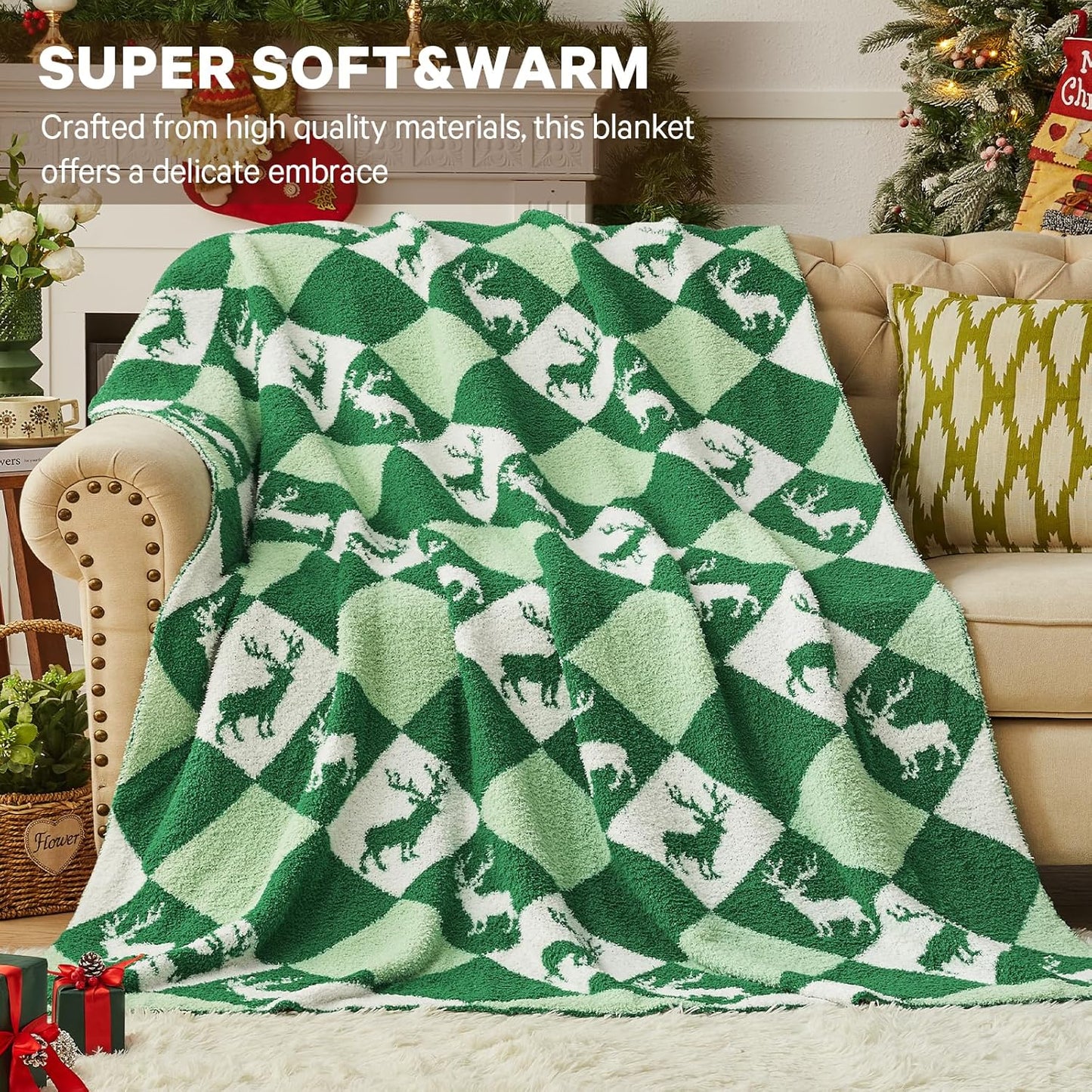 CYMULA Christmas Knit Throw Blanket - Super Soft Cozy Fuzzy Blankets for Couch, Sofa & Bed, Holiday Throw Blanket，60"x80"
