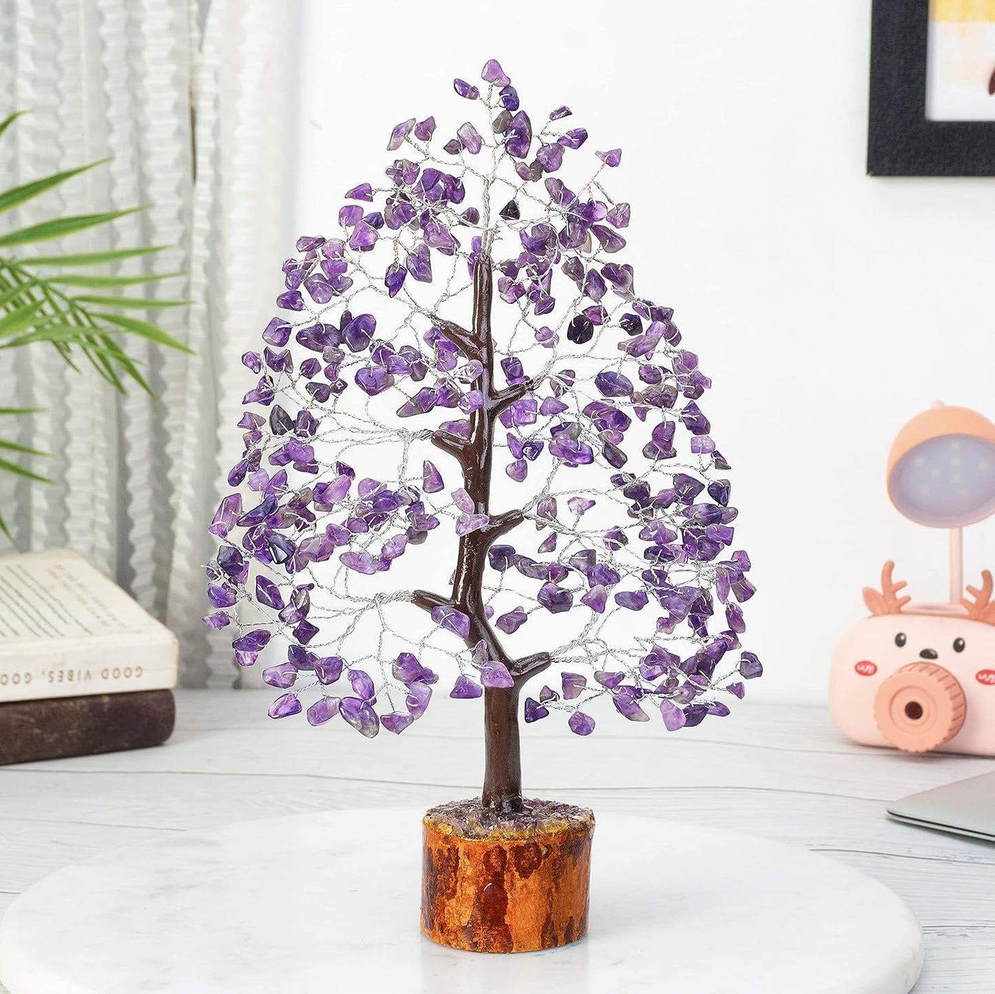 Crocon Amethyst Gemstone Tree Feng Shui Figurine Money Bonsai Good Luck Chakra Balancing Reiki Healing Crystals Decoration Ornament Sculpture Prosperity Table Decor Gift Size 10-12\
