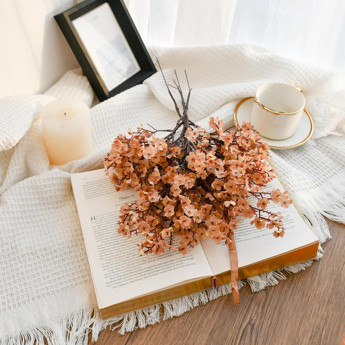 Mandy's Light Brown Artificial Baby’s Breath Flowers 15 Bundles Silk Gypsophila with Bendable Stems for Fall Centerpiece Wedding Decor and Table Arrangements