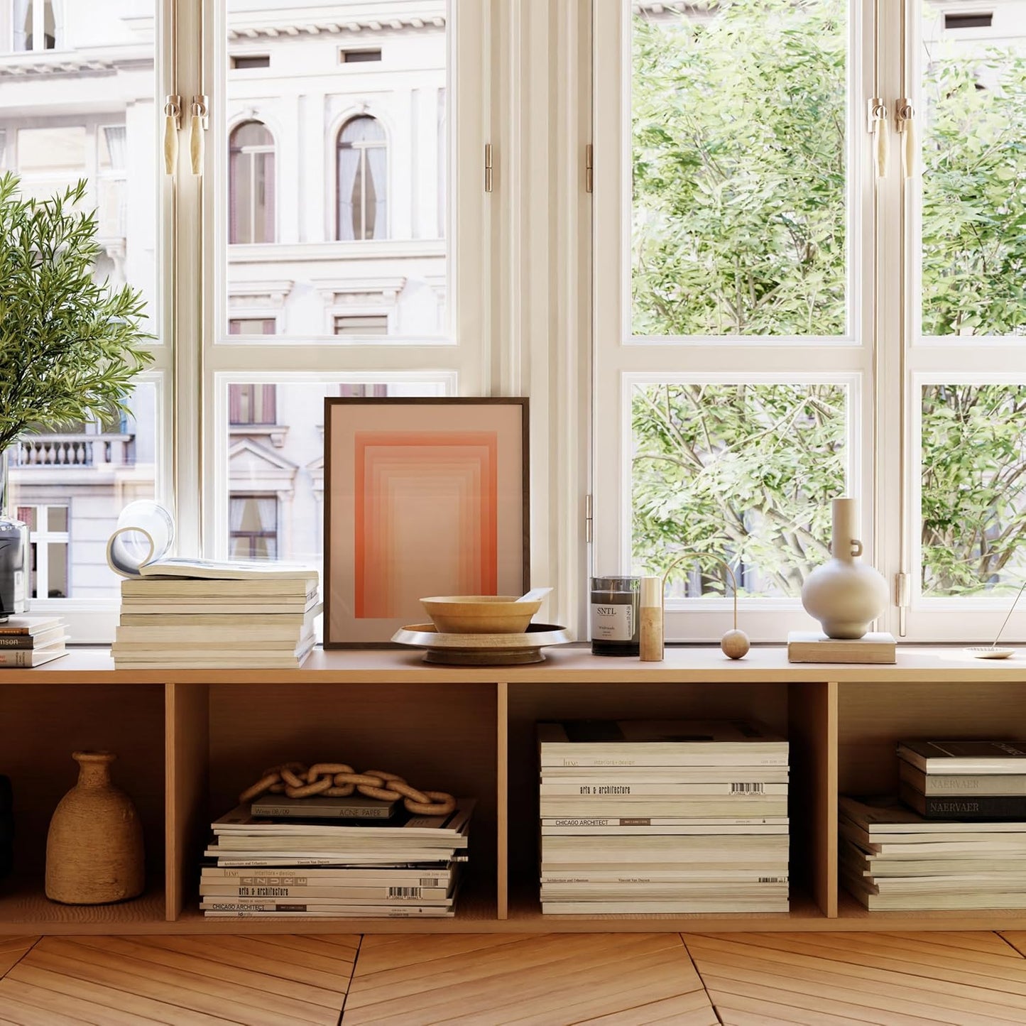 HAUS AND HUES Pink Geometric Art Print with White Oak Frame 16x20