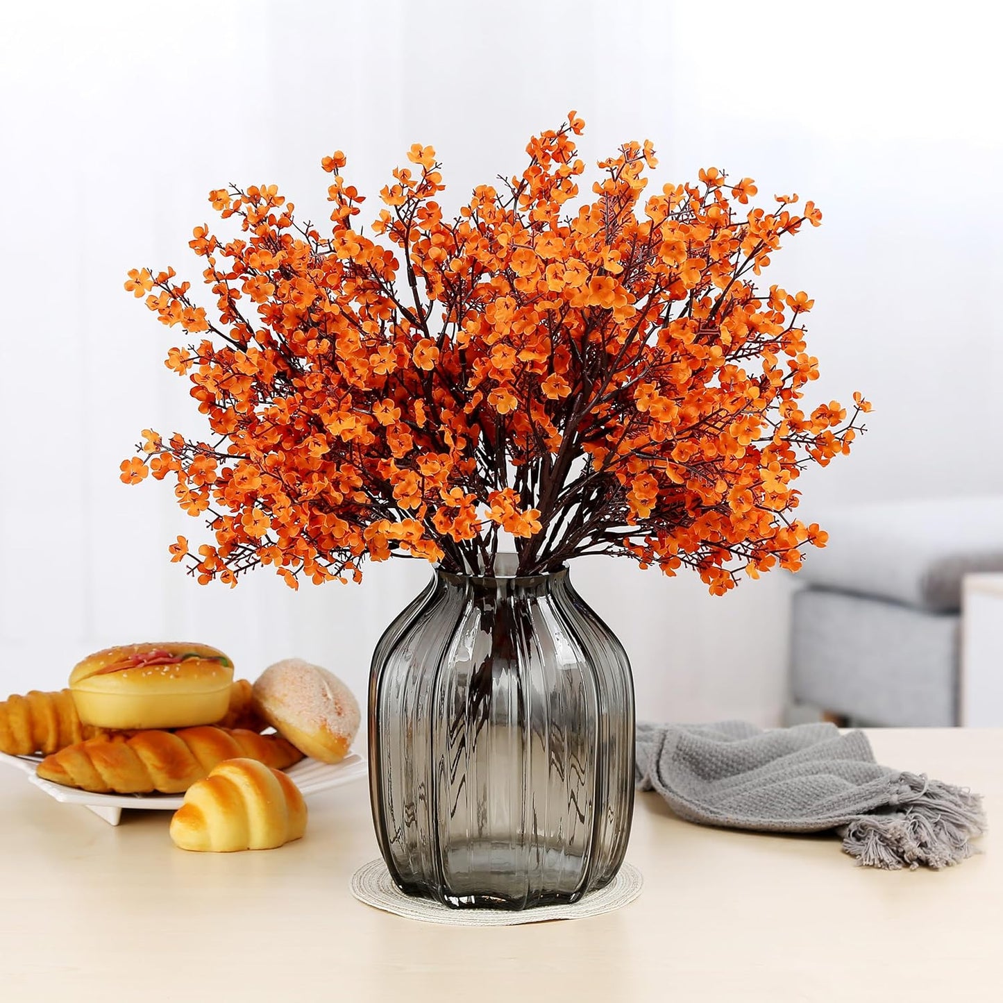 JAKY-Global Babys Breath Orange Silk Artificial Flowers 6 Bundle European Fake Silk Plants Decor Wedding Party Farmhouse Decoration Bouquets Real Touch DIY Home Garden (Orange 6pcs)