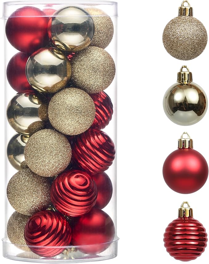 Valery Madelyn 1.57 Inches Small Christmas Tree Decorations Ornament Set for Fall Halloween, 24ct Red and Gold Shatterproof Hanging Ball Ornaments Holiday Party Decor