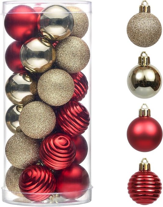 Valery Madelyn 1.57 Inches Small Christmas Tree Decorations Ornament Set for Fall Halloween, 24ct Red and Gold Shatterproof Hanging Ball Ornaments Holiday Party Decor