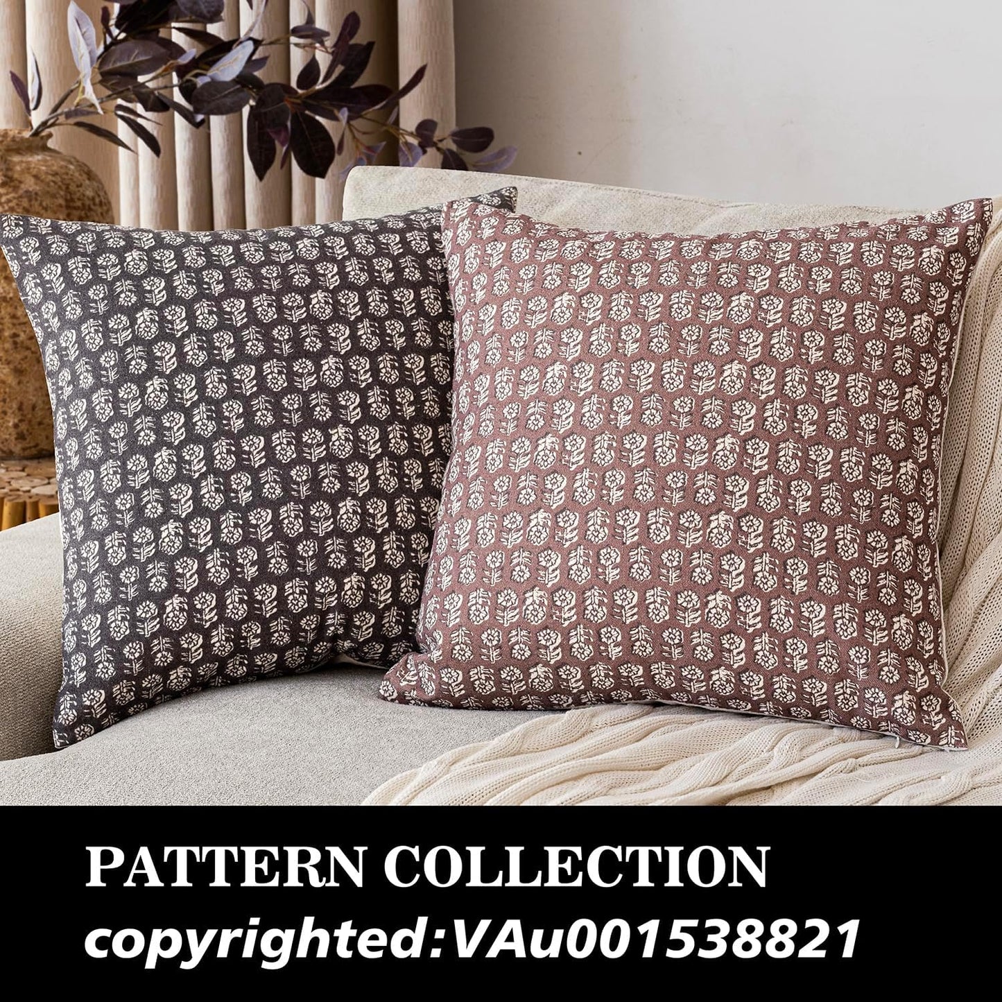 Foindtower Set of 2 Decorative Vintage Floral Print Throw Pillow Covers Neutral Modern Farmhouse Cushion Covers Boho Home Decor for Sofa Couch Chair Bedroom Living Room,24×24 Inch,Wine Red