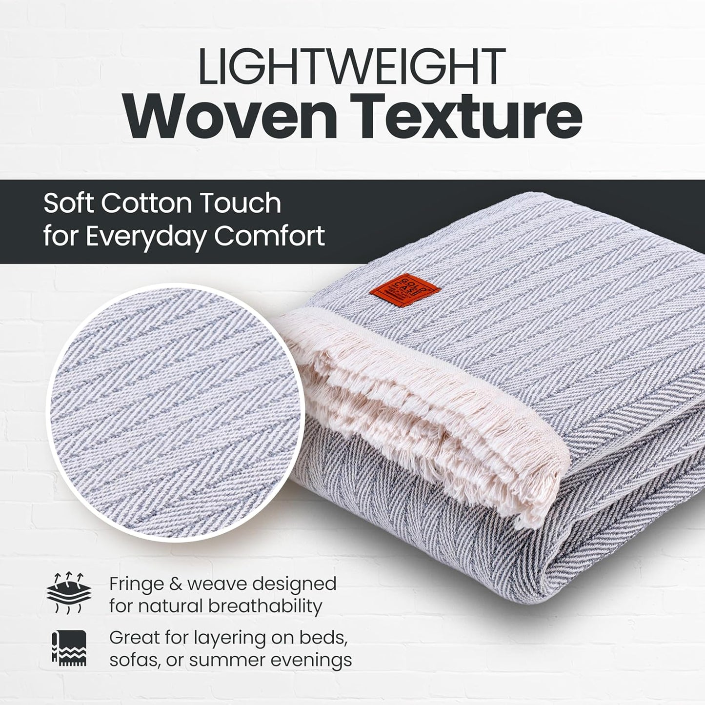 Gold Case Throw Blanket for Bed - 100% Recycled Turkish Cotton Blanket - Retro Lightweight Soft Throw Blankets for Bed & Living Room - Twin Size Cozy Blankets - 71x90 - Grey