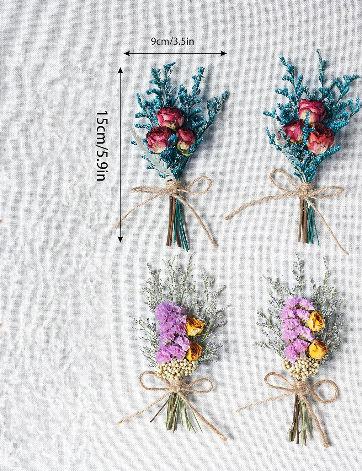 Mini Dried Flower Bouquet (Pack of 6), Bridesmaids Flower Girl Gift Box, Groom and Best Man Corsages, Dried Cake Flowers, Bohemian Wedding Decorations, Craft Gifts(Rose)