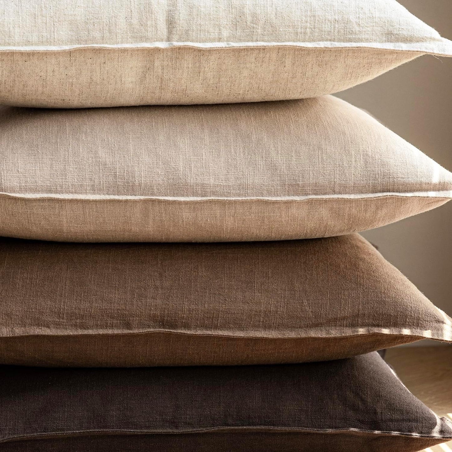 Foindtower Pack of 2, Decorative Linen Soild Throw Pillow Covers Soft Accent Cushion Case Boho Farmhouse Neutral Pillowcase for Couch Sofa Bedroom Living Room Home Decor 24 x 24 Inch Reddish Brown