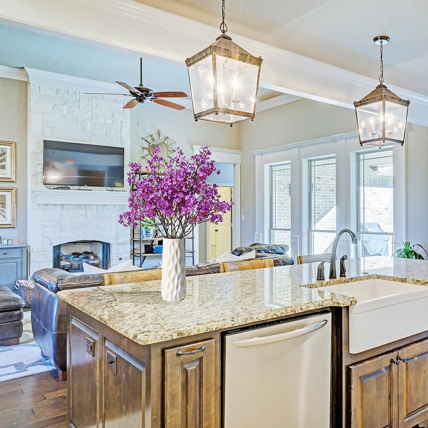 Mandy's Purple Artificial Baby’s Breath Flowers 6 Bundles Silk Gypsophila with Bendable Stems for Fall Centerpiece Wedding Decor and Table Arrangements