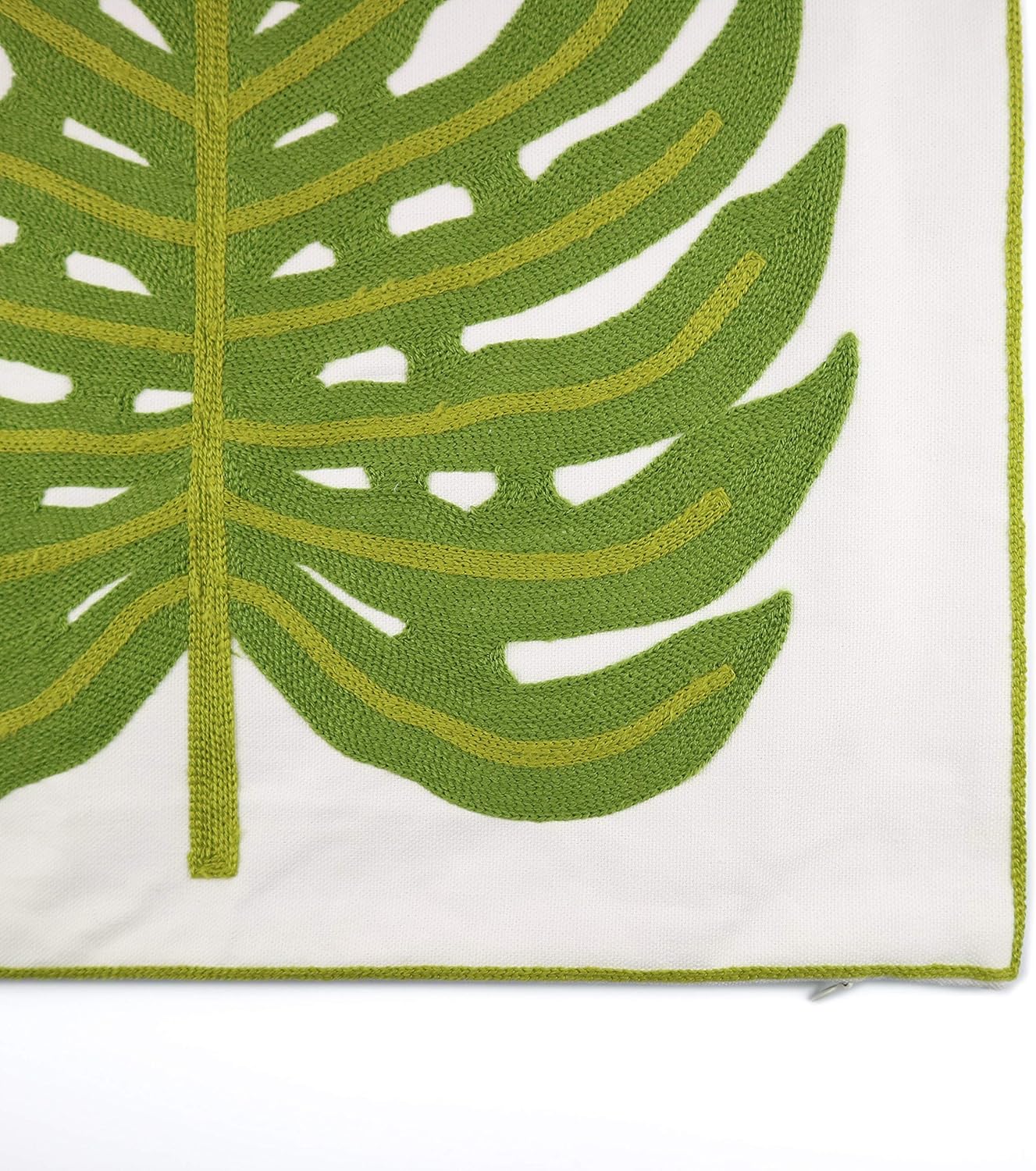 Embroidery Throw Pillow Cover 18x18 Home Decor Green Leaf Floor Pillow Cover for Couch 100% Cotton Cushion Cover Pillowcase Tropical Monstera Leaves Embroidered 45x45cm, 1 Piece
