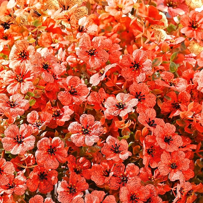 Waipfaru Fall Decor, Fake Mums, Flowers, UV Resistant Artificial Mums for Outdoors, 24 Bundles, Fall Flower Plants Artificial for Decoration Home Porch Thanksgiving,Light Red