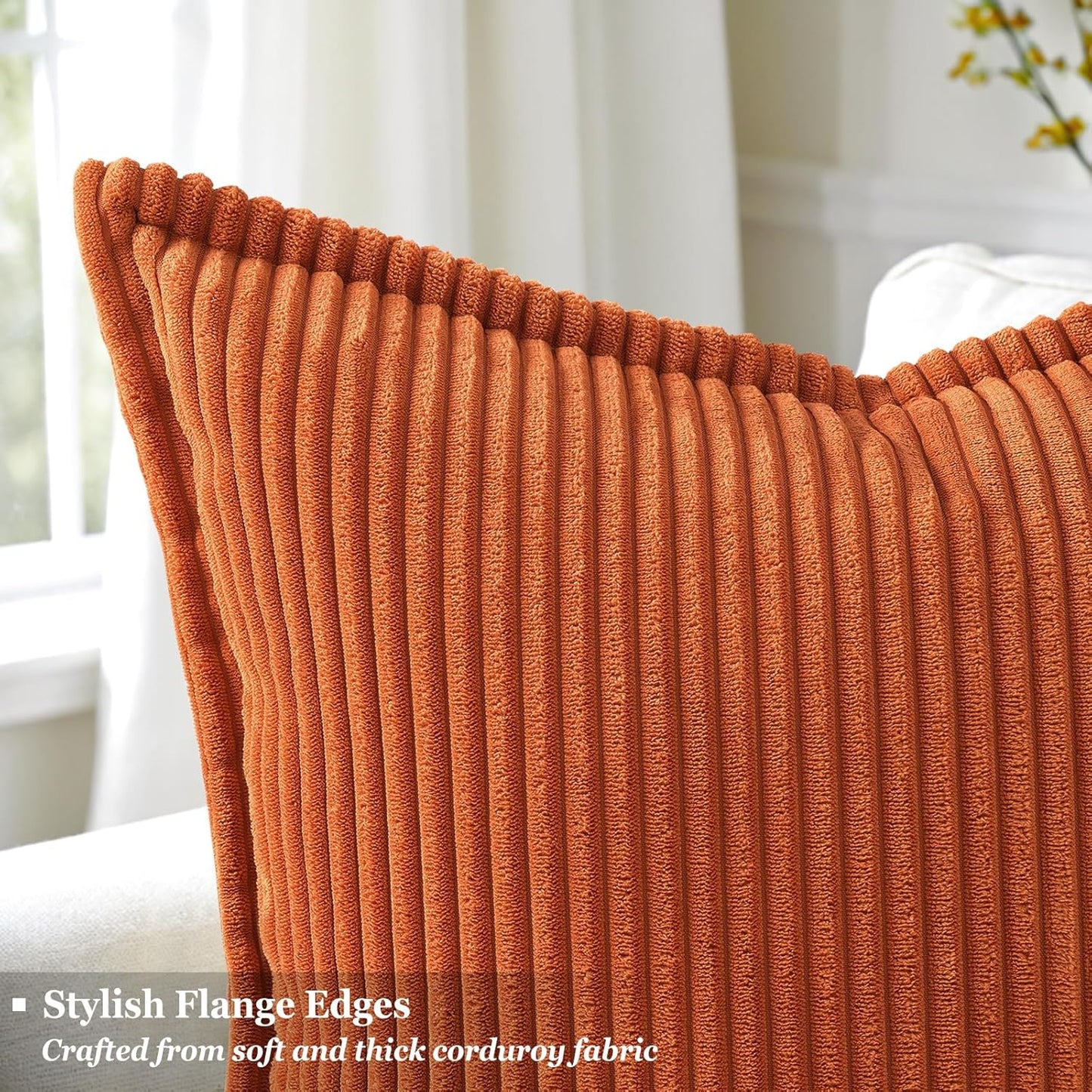 decorUhome Fall Corduroy Rust Throw Pillow Covers 16x16 Set of 2 Decorative Soft Boho Farmhouse Euro Couch Pillow Covers for Living Room Bed Sofa Broadside Striped Pillow Cases