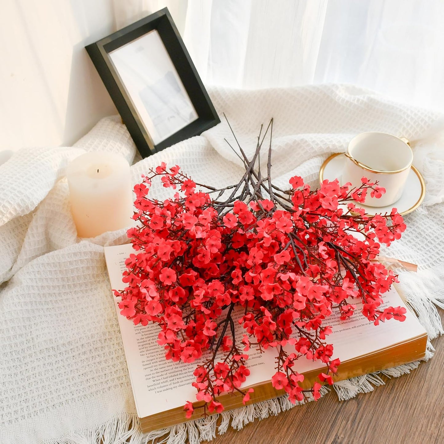 Mandy's Hot Pink Artificial Baby’s Breath Flowers 6 Bundles Silk Gypsophila with Bendable Stems for Fall Centerpiece Wedding Decor and Table Arrangements