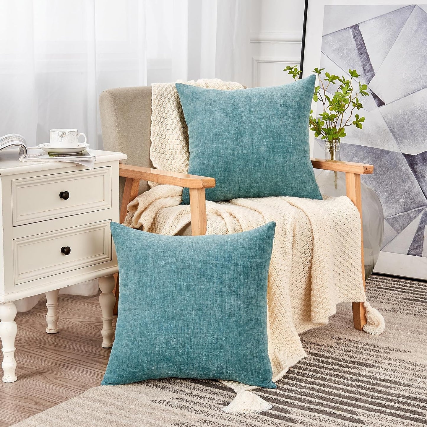 GAWAMAY Decorative Square Throw Pillow Covers 18"x18" Inch Set of 2, Super Soft Chenille Pillows Farmhouse Fall Pillowcase for Living Room Bedroom Sofa Couch Cushion Cover Smoke Blue 45x45cm