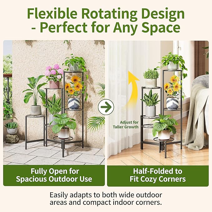 Outdoor Plant Stands for Patio Corner Tall Plant Stand Indoor Metal Flower Pot Stands for Multiple Plants 6 Tier Heavy Duty Shelf Black Kite