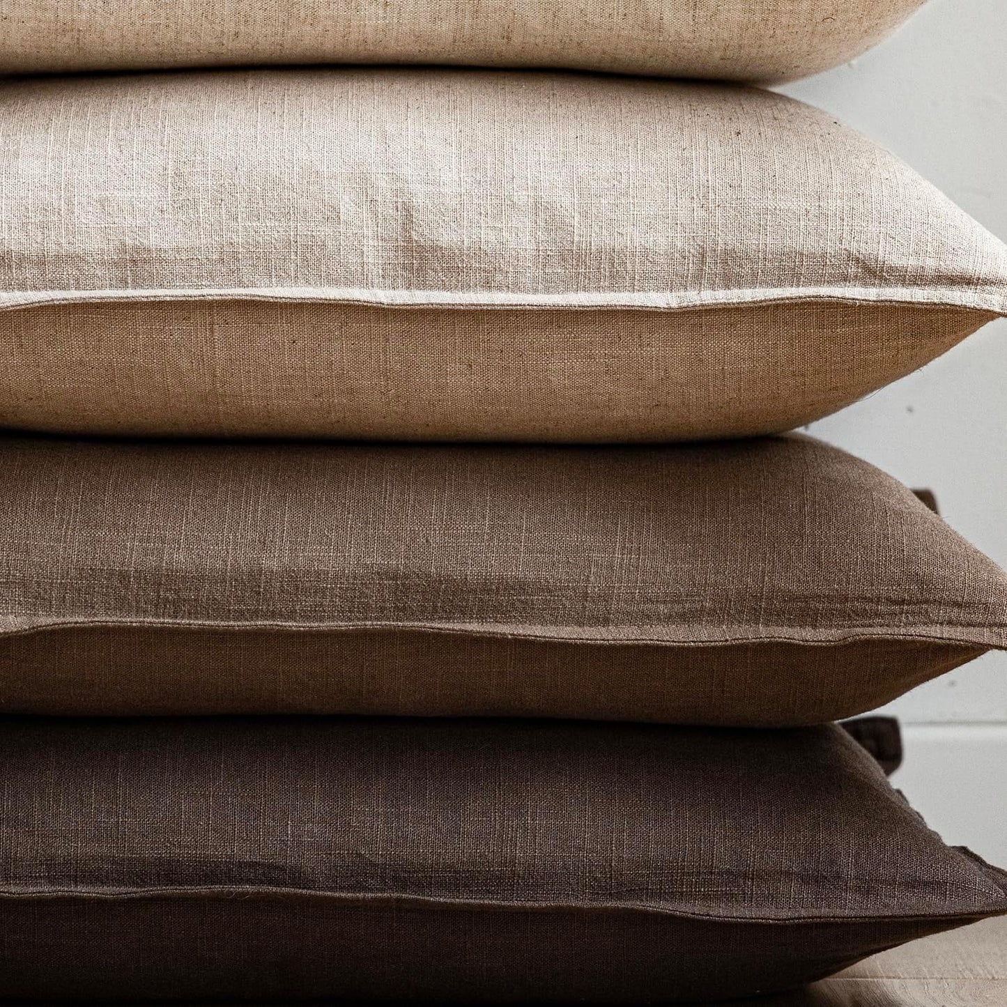 Foindtower Set of 2, Decorative Linen Soild Throw Pillow Covers Soft Accent Cushion Euro Case Boho Farmhouse Pillowcase for Chair Couch Sofa Bedroom Living Room Home Decor 18 x 18 Inch Natural Linen