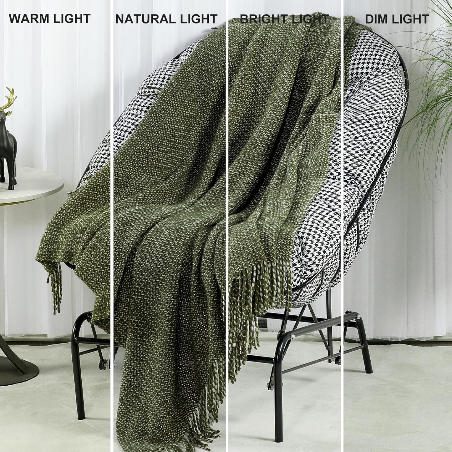 Blagic Knitted Throw Blanket for Couch, Soft Farmhouse Throw Blanket with Tassels,Home Decorative Lightweight Blankets,Spring Throws for Bed/Chair/Sofa,Wheat Textured (Green & White,50" W x 60" L)