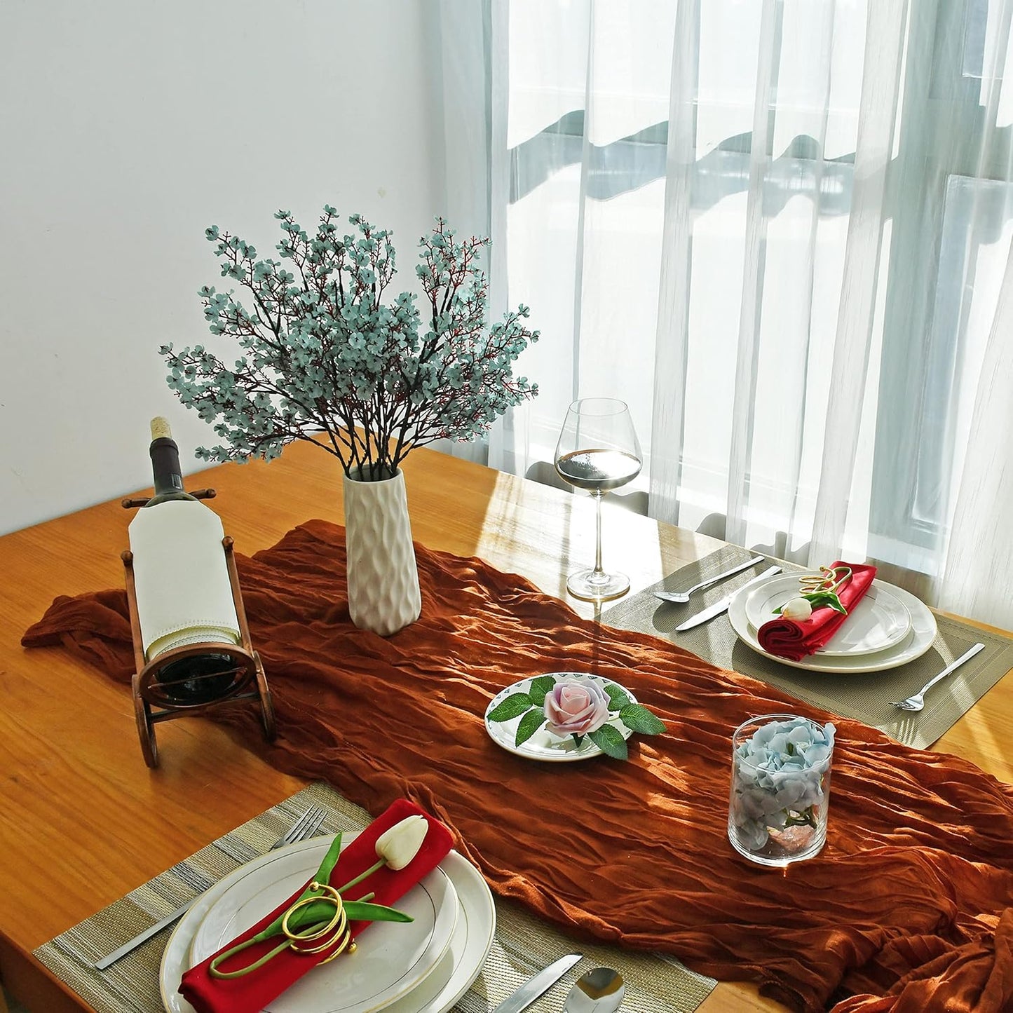 Mandy's Light Blue Artificial Baby’s Breath Flowers 6 Bundles Silk Gypsophila with Bendable Stems for Fall Centerpiece Wedding Decor and Table Arrangements