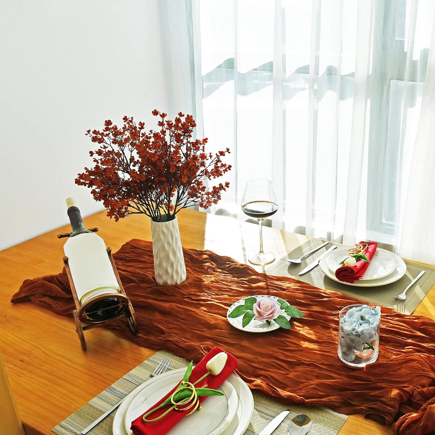 Mandy's Burnt Orange Artificial Baby’s Breath Flowers 6 Bundles Silk Gypsophila with Bendable Stems for Fall Centerpiece Wedding Decor and Table Arrangements