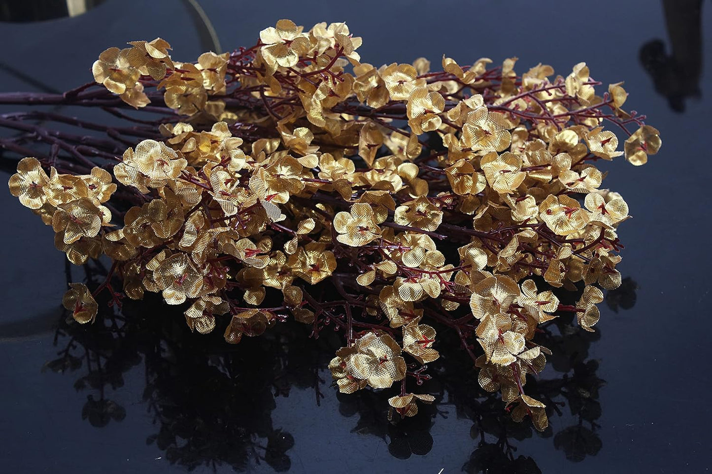 JAKY-Global Babys Breath Fabric Cloth Artificial Flowers 12 Bundle European Fake Silk Plants Decor Wedding Party Decoration Bouquets Real Touch DIY Home Garden (Gold 12pcs)