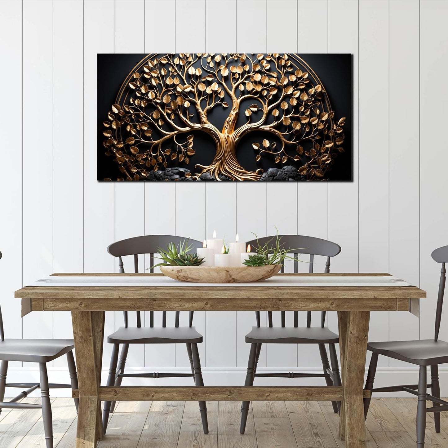 Gold Tree Wall Art for Office Gold Pictures for Wall Living Room Vintage Wall Decor Bedroom Size 24" x 48"