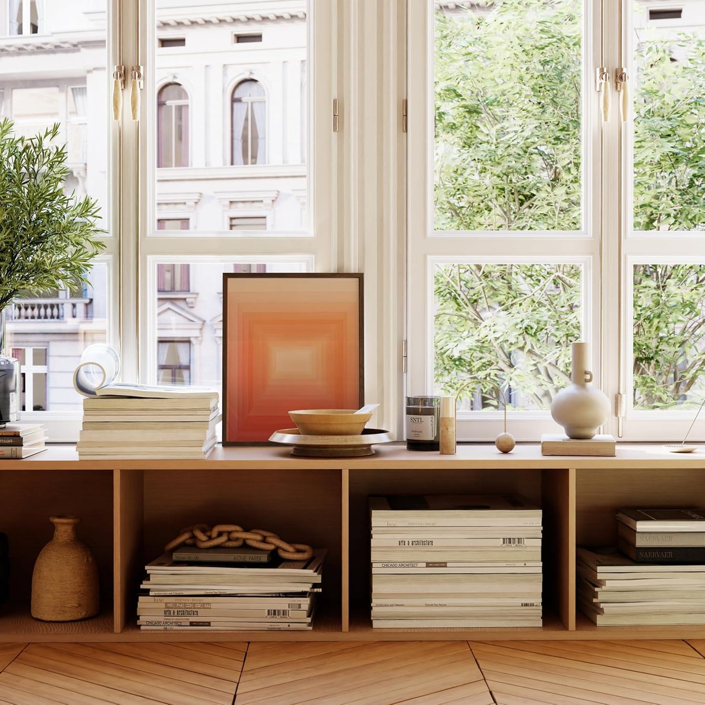 HAUS AND HUES Pink Geometric 2 Art Print with Walnut Oak Frame 16x20