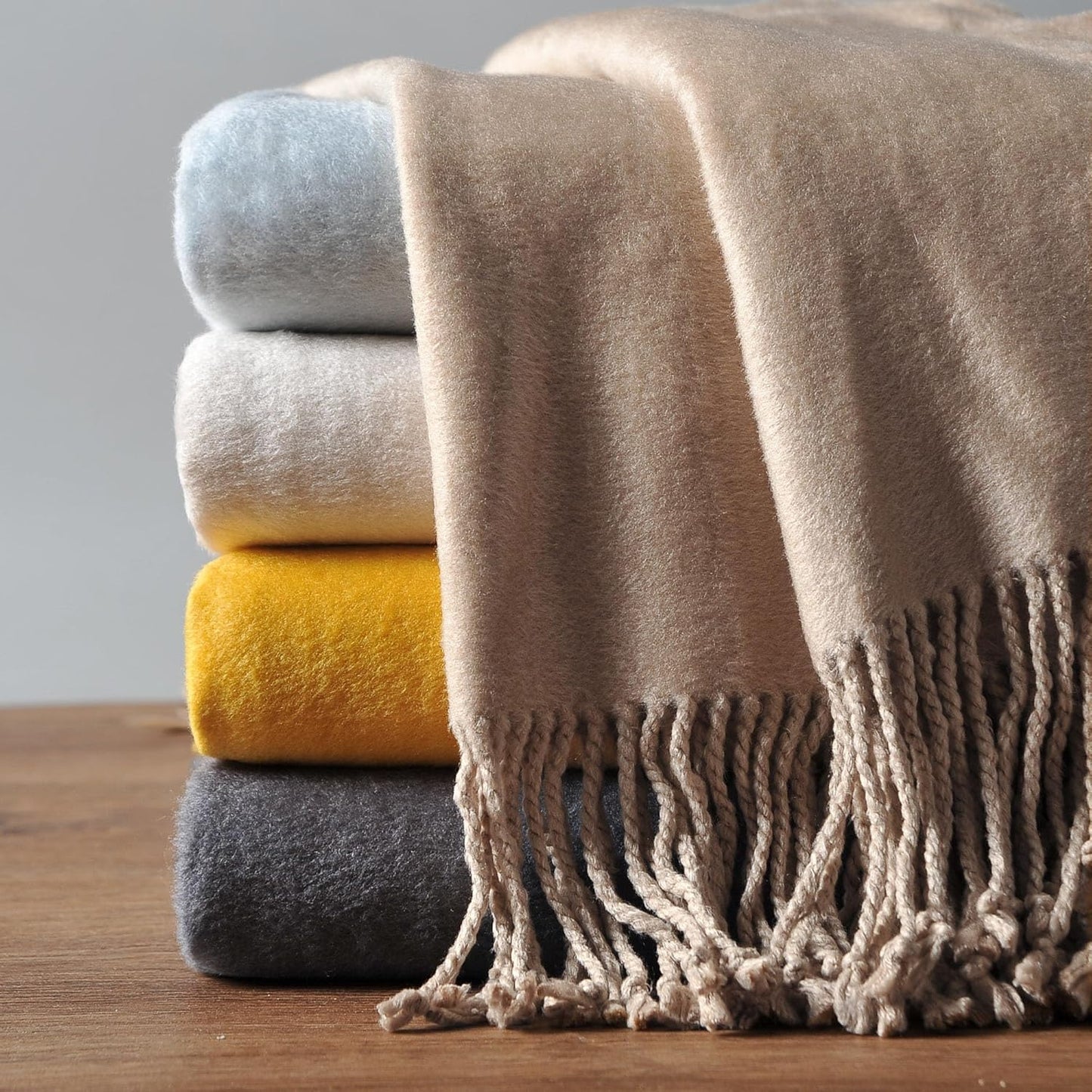 EP Mode Fringed Mulberry Silk Throw Blanket for Sofa (Rugby Tan)