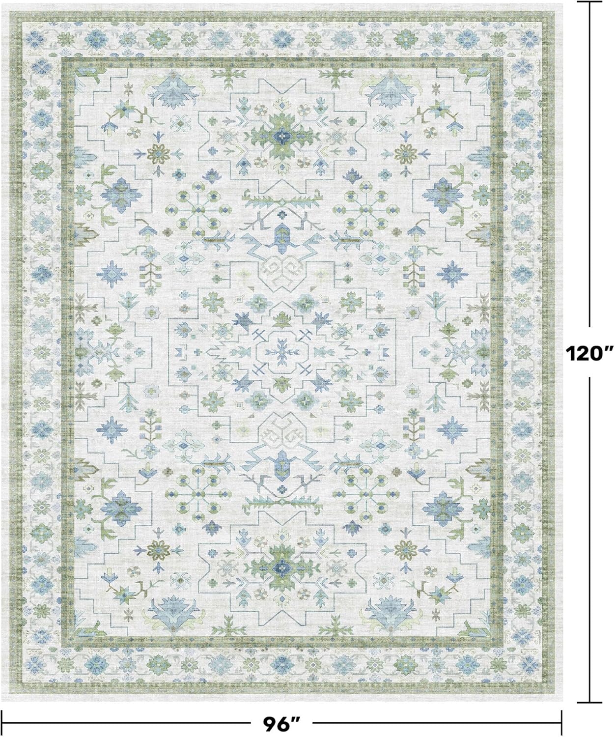 Blue and Green Living Room Rug 8x10 - Cream Oushak Vintage Boho Floral Farmhouse, Washable Low Pile Non-Slip Extra Large Area Rugs for Bedroom, Girls, Boys, Playroom, Lounge