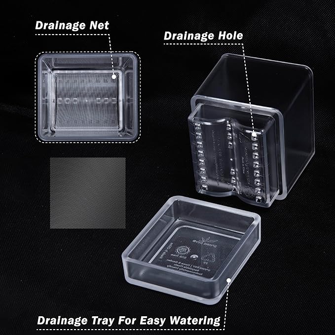 4 Inch Herb Planter Pot, Plastic Planter with Drainage Holes and Saucer, Modern Decorative Gardening Pot for Indoor Plants, Flowers, Herbs, Succulents, Clear, Set of 6, 76-Y-D-6