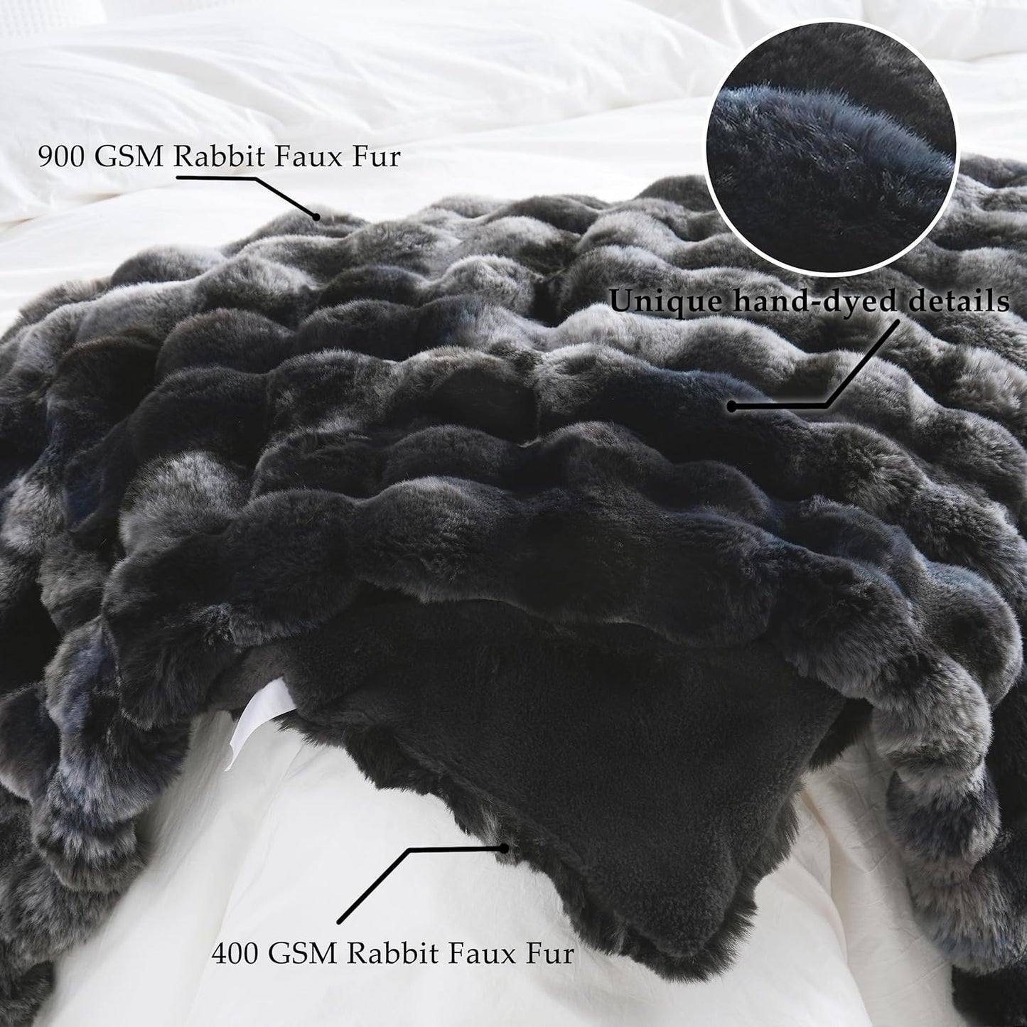 BENVWE Fluffy Faux Fur Throw Blanket for Couch, Soft Plush Thick Cozy Fuzzy Luxury Minky Bubble Blanket for Home Living Room Decor Gift for Women, Tie-dye Grey, 63" x 80", 1100GSM