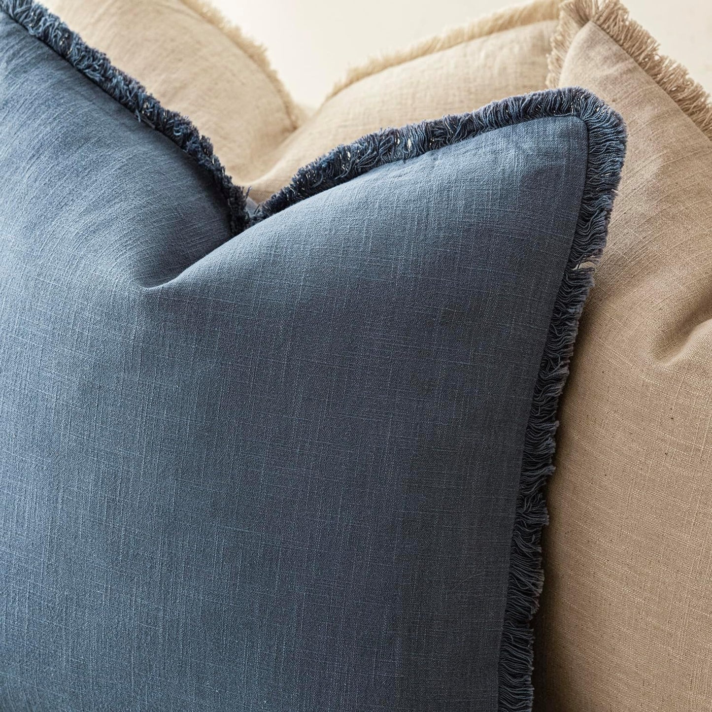 Foindtower Set of 2 Decorative Linen Fringe Lumbar Throw Pillow Covers Farmhouse Cushion Cover with Tassels Soft Accent Pillowcase for Couch Sofa Bed Living Room Home Decor,12×20 Inch,Dark Blue