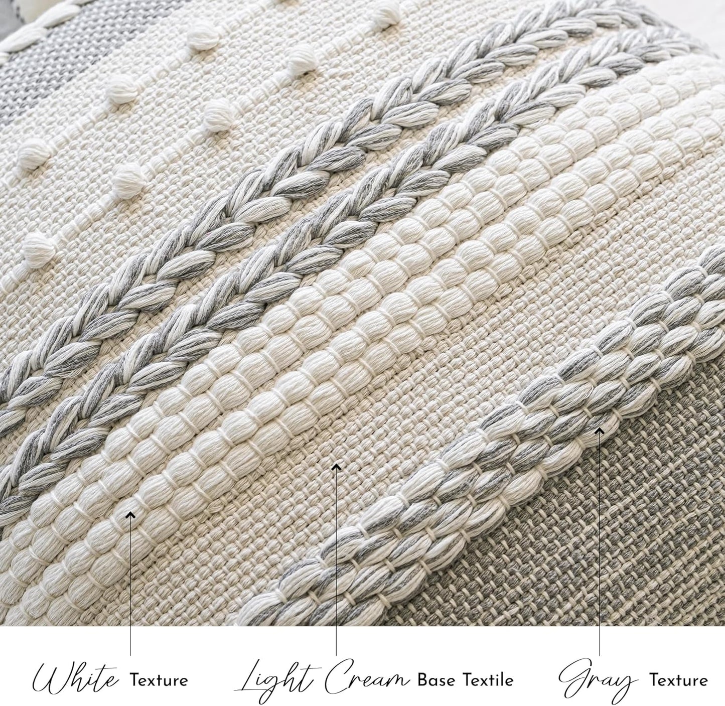 BlissBlush Gray Boho Decorative Throw Pillow Cover 20x20 Square Farmhouse Accent Cushion for Couch Sofa Livingroom Bedroom Pillowcase Modern Home Décor (Pack of 1)