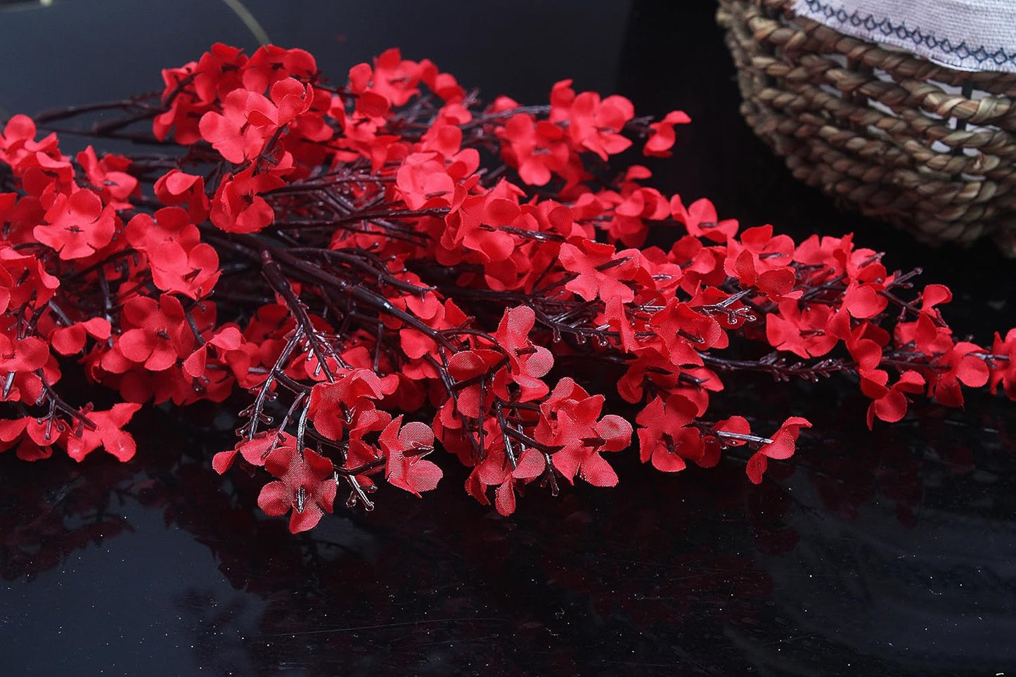 JAKY-Global 20pcs Babys Breath Artificial Flowers Gypsophila Bouquet Bulk Fake Spring Silk Small Flowers Real Touch Faux Floral for Home Bedroom Kitchen Garden Wedding Christmas Party DIY Decor (Red)