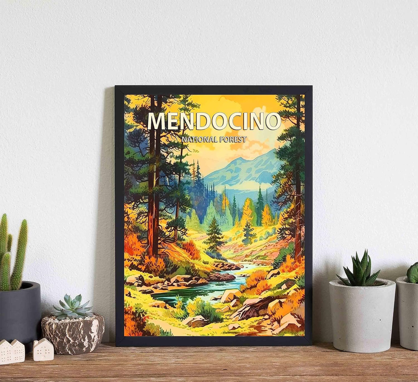 Mendocino National Forest Poster Art Print Retro Mountain Wall Art Poster Vintage Decor Nature Recreation Wilderness Wildlife Decoration, Outdoor Adventure Scenic Beauty Artwork. (Mendocino National