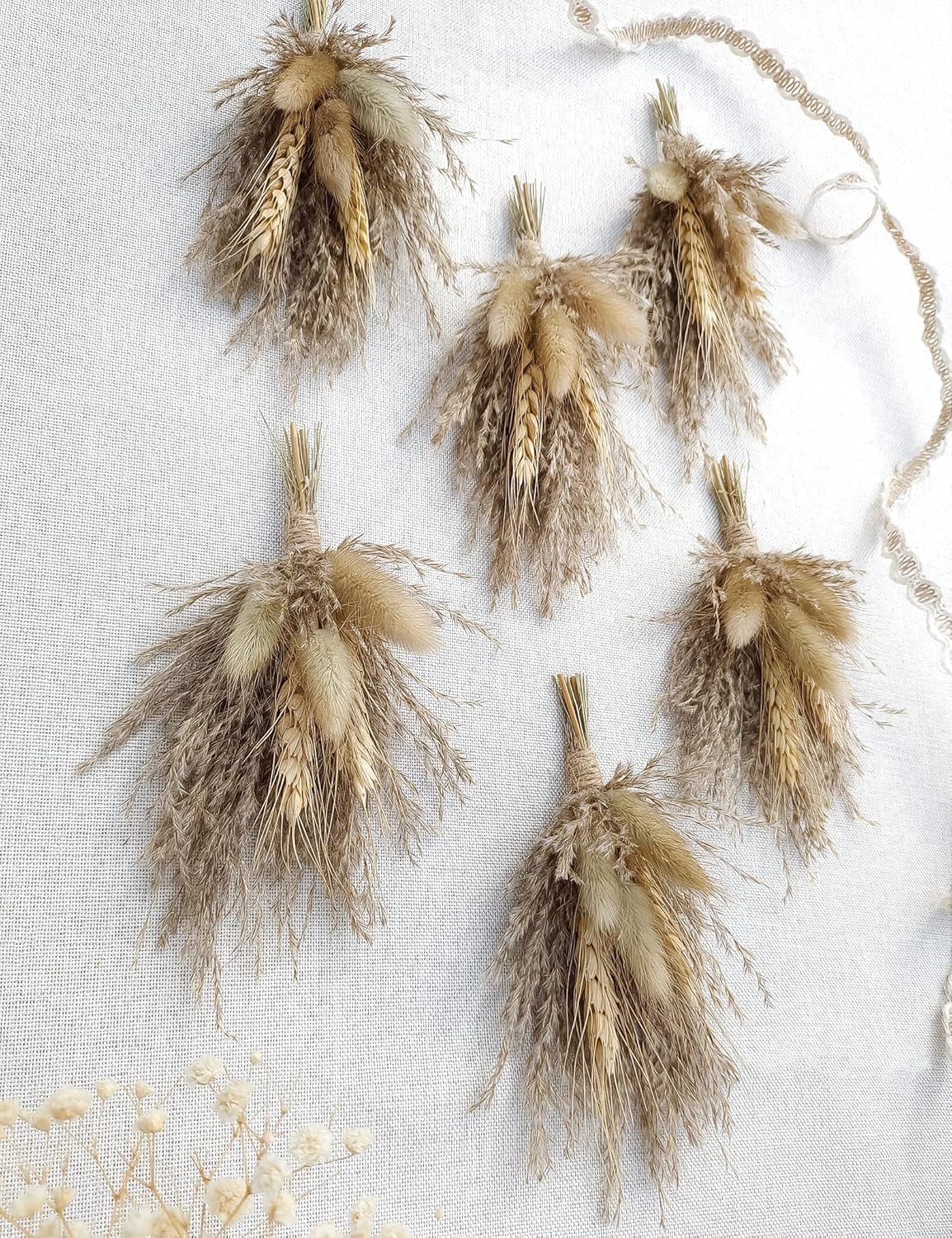 Mini Dried Flower Bouquet (Pack of 6), Pampas Dried Flower Bouquet, Bridal Showers, Parties, Bridesmaids Flower Girl Gift Boxes, Birthday Cake Arrangements (Brown)