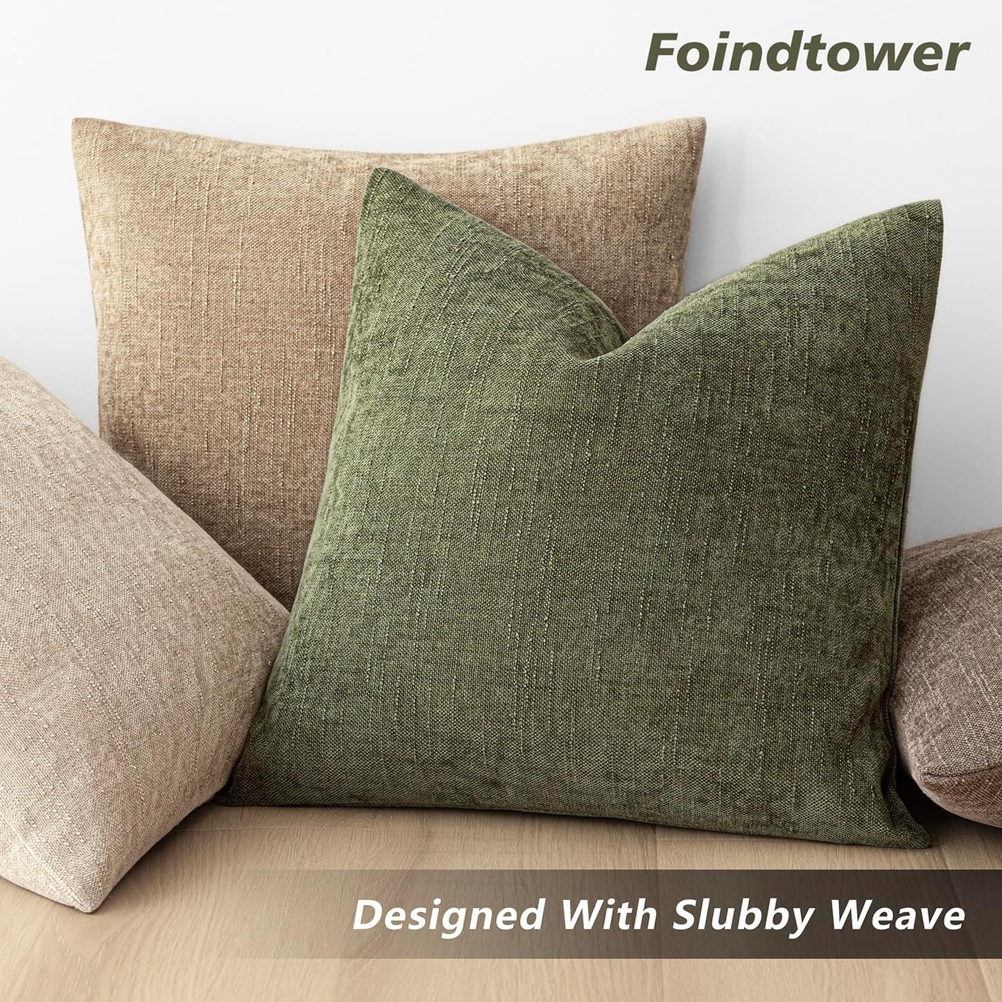 Foindtower Pack of 2 Soft Textured Chenille Throw Decorative Pillow Covers Square Accent Solid Cushion Cover Cozy Neutral Farmhouse Pillow Case for Couch Sofa Bedroom Living Room 22x22 Inch,Dark Green