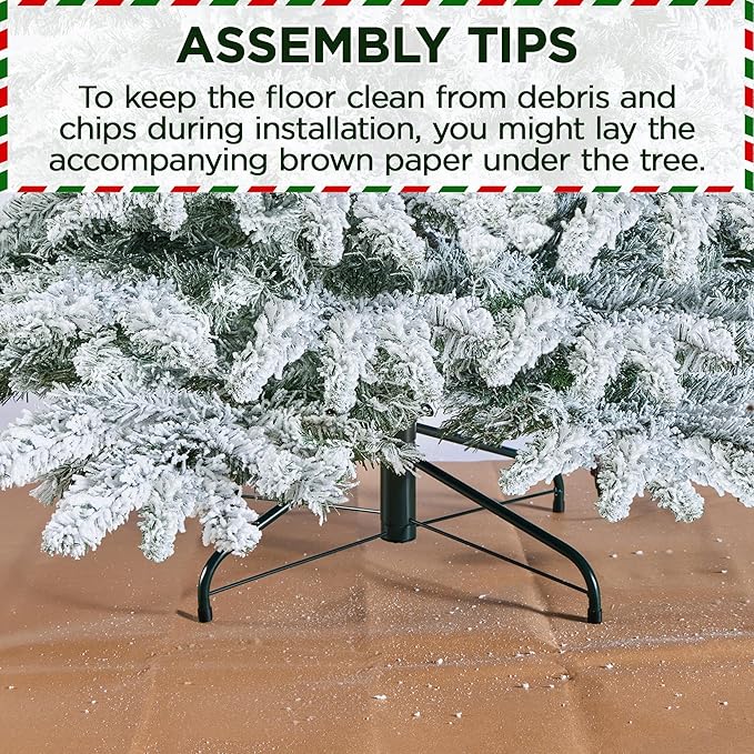 Yaheetech 6ft Pre-Lit Artificial Christmas Tree with 400 Warm White LED Lights & 940 PVC Tips,Hinged Snow Flocked Xmas Tree with Foldable Stand & Protective Foot Caps,Green & White