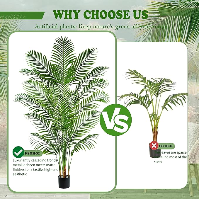 2PCS Artificial Palm Tree 7FT Artificia Plants Indoor Fake Trees Tropical Fake Plam Tree Floor Plant in Black Pot with 18 Trunks & Real Bark Design Faux Palm Plant for Outdoor Home Room Decor