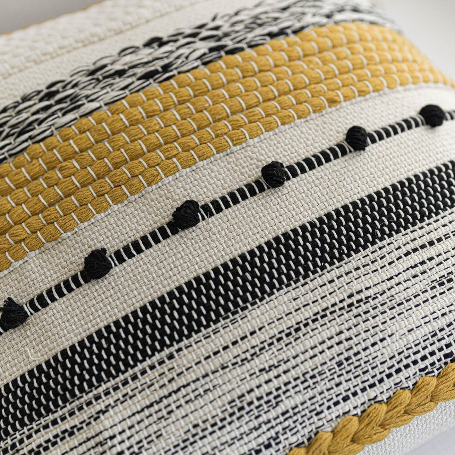 BlissBlush Fall Yellow Mustard Decorative Throw Pillow Cover 18x18 Square Boho Accent Pillowcase Tassels Farmhouse Cushion for Couch Sofa Bedroom Living Room Home Décor Cover ONLY