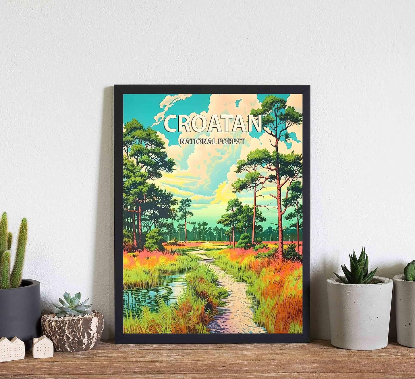 Croatan National Forest Poster Art Print Retro Mountain Wall Art Poster Vintage Decor Nature Recreation Wilderness Wildlife Decoration, Outdoor Adventure Scenic Beauty Artwork. (Croatan National