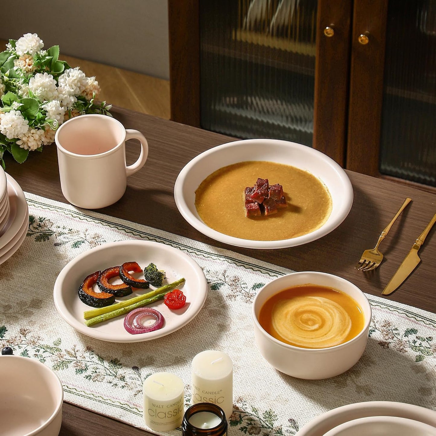 GZG 6-Inch Ceramic Cereal Bowls Set of 4, Rustic Matte Glazed Stoneware Bowls for Cereal, Soup, Salad & Snacks, 30 oz Capacity, Microwave & Dishwasher Safe(Cream Mist)