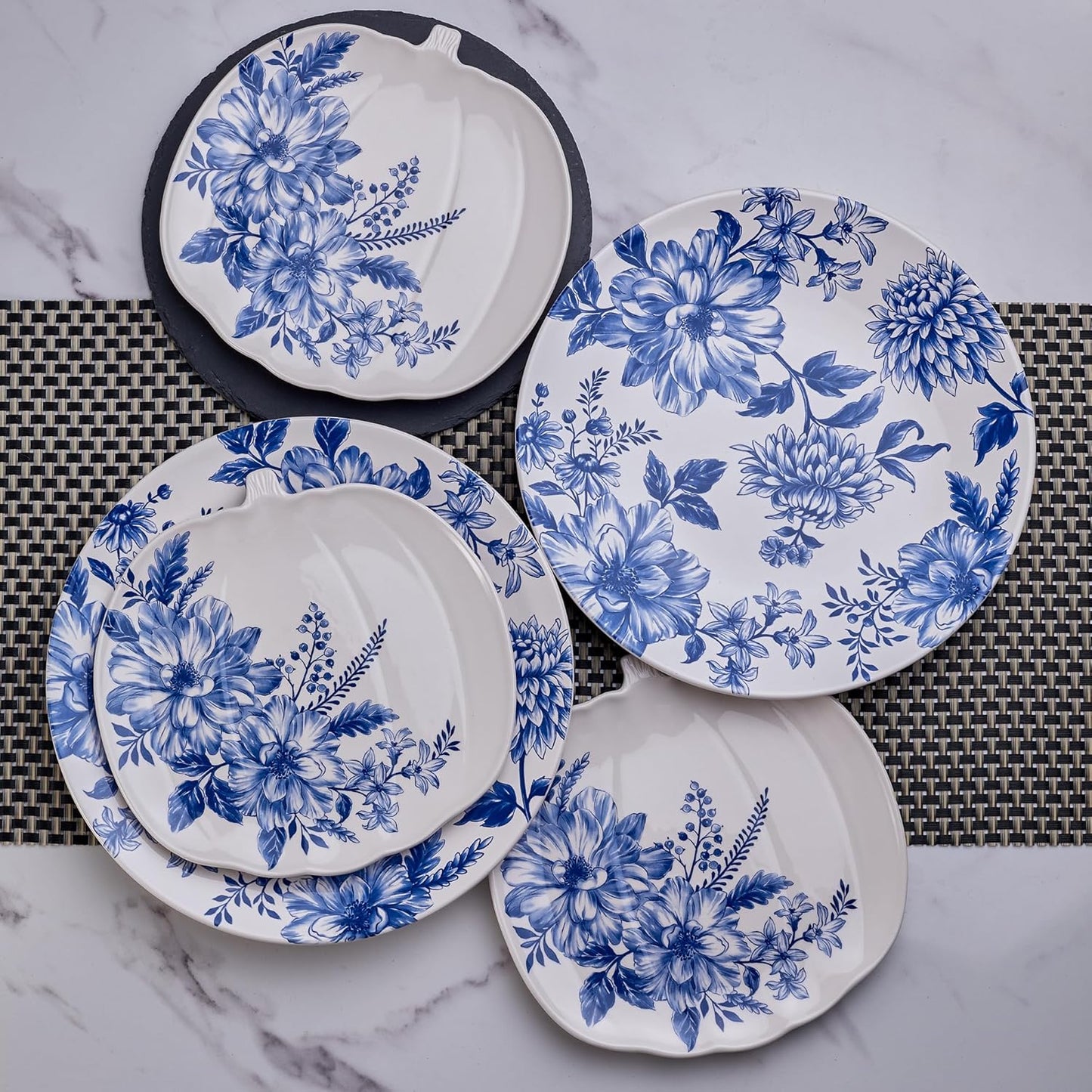 Bico Blue Floral Haven Dinner Plates Set of 4, 11 Inch Large Ceramic Plates for Pasta, Steak, Stylish Serving Dishes, Microwave and Dishwasher Safe, Gift for Housewarming and Thanksgiving