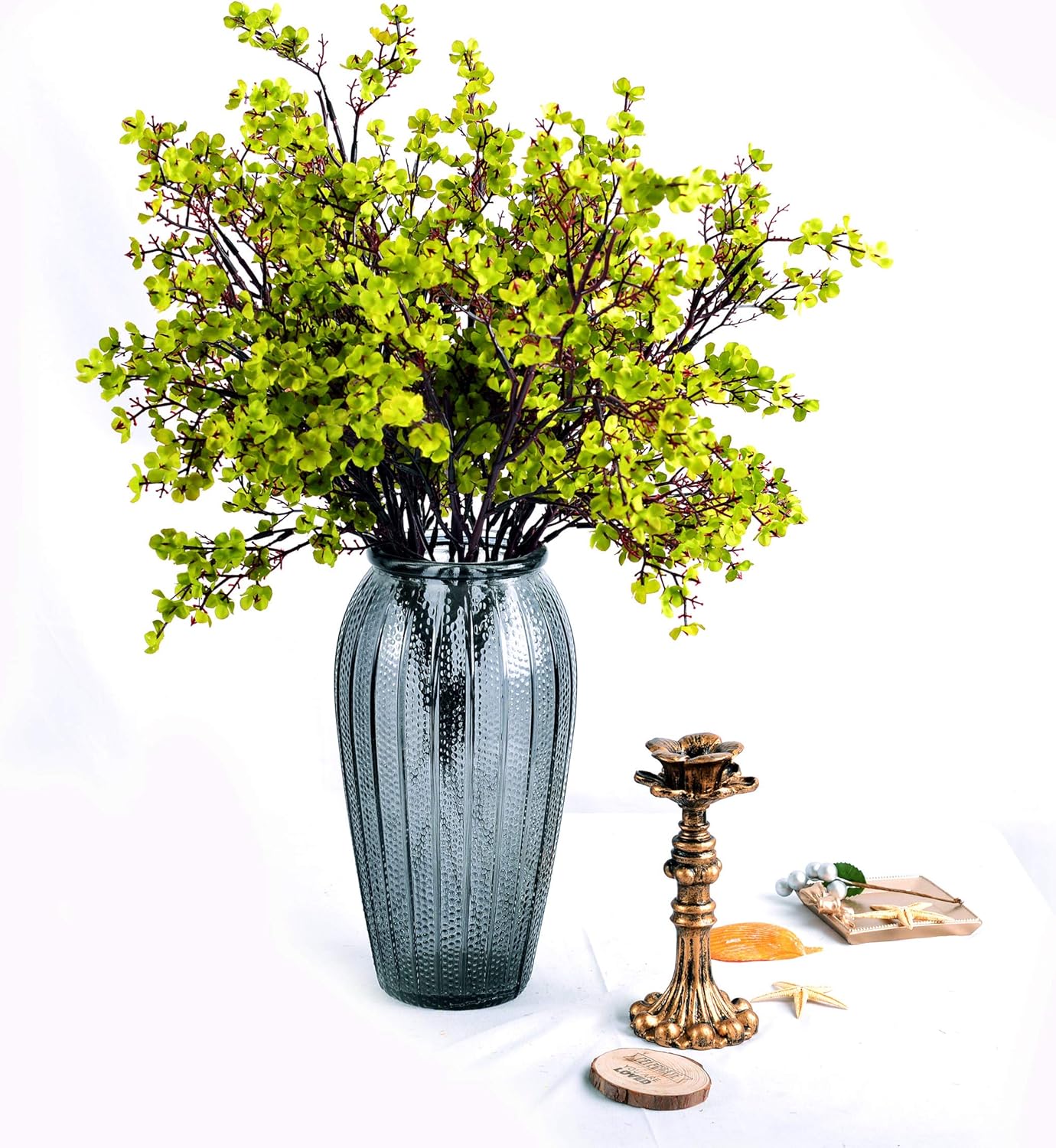 JAKY-Global Babys Breath Fabric Cloth Artificial Flowers 6 Bundle European Fake Silk Plants Decor Wedding Party Decoration Bouquets Real Touch DIY Home Garden (Grass Green)