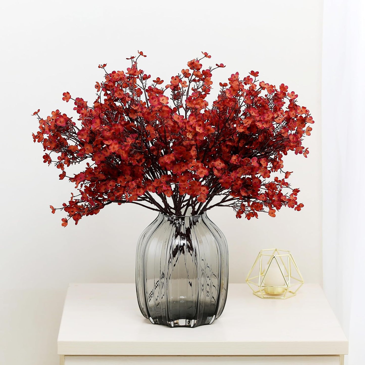 JAKY-Global Babys Breath Silk Artificial Flowers Bulk 12pcs for Fall Decor Fake Flower Bouquet Bulk for Home Kitchen Indoor Bouquet Floral Arrangement Table Centerpieces Party Decor(Burnt Red Brown)