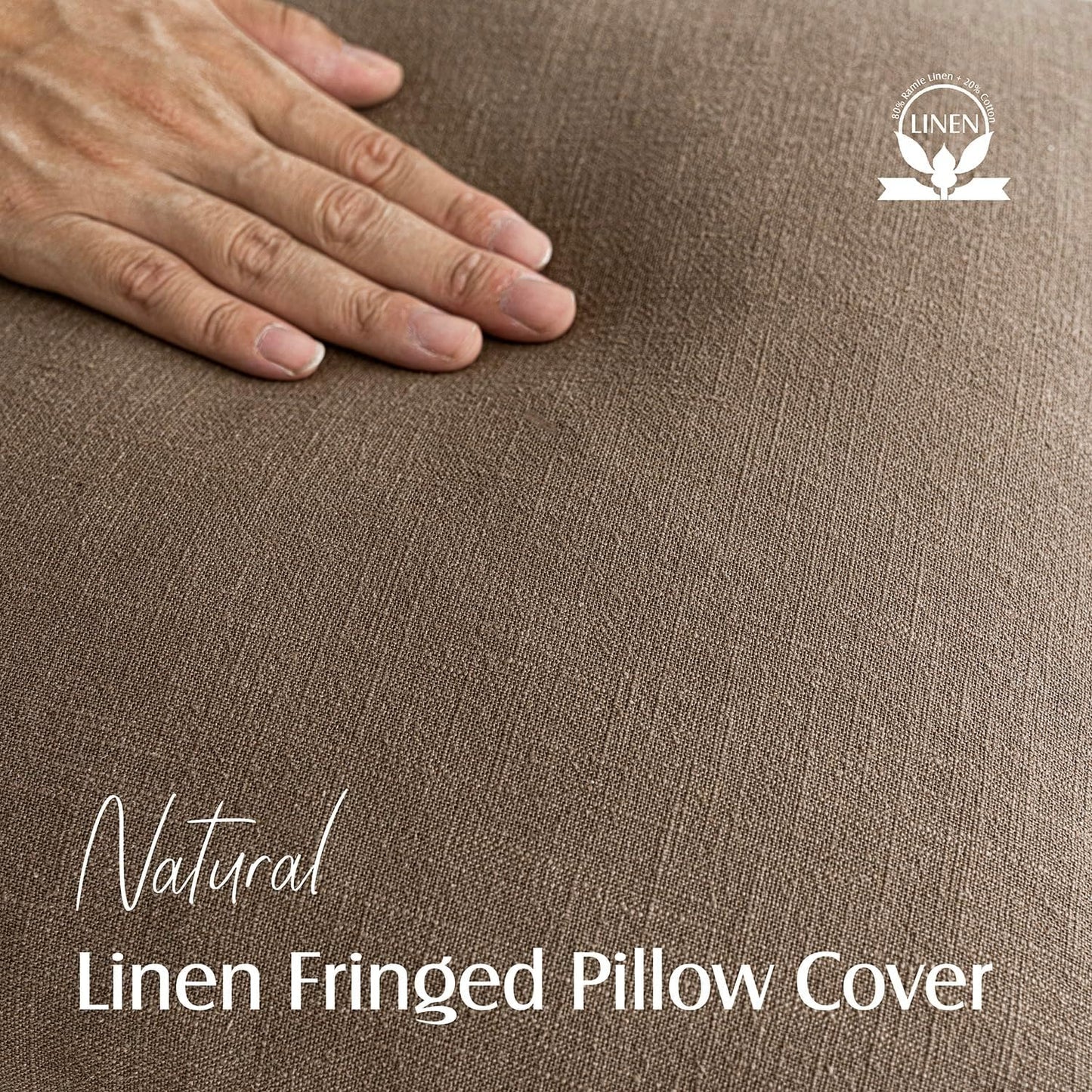 Foindtower Set of 2 Decorative Linen Fringe Throw Pillow Covers Cozy Boho Farmhouse Cushion Cover with Tassels Soft Accent Pillowcase for Couch Sofa Bed Living Room Home Decor, 26×26 Inch, Light Brown