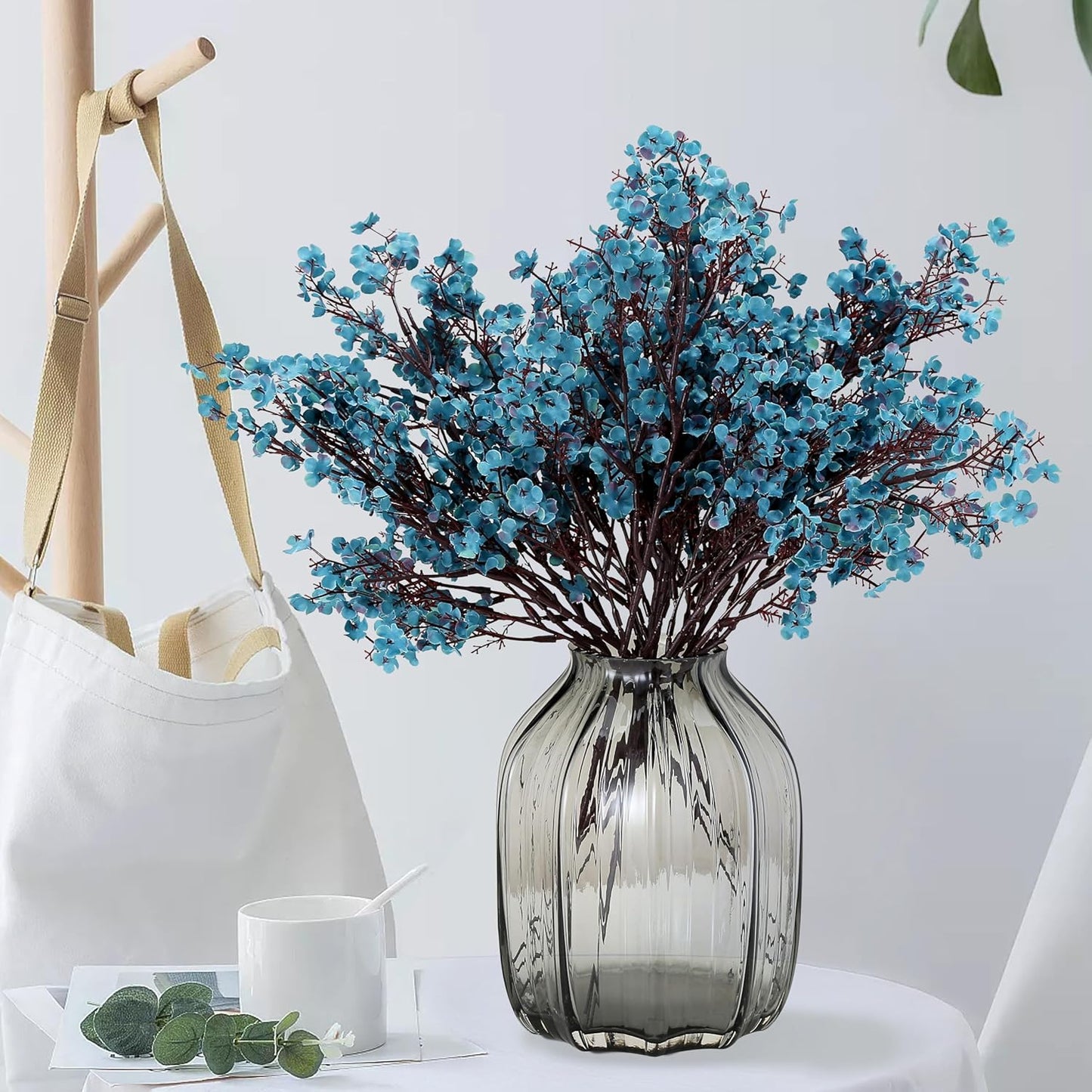 JAKY-Global Babys Breath Fabric Cloth Artificial Flowers 12 Bundle European Fake Silk Plants Decor Wedding Party Decoration Bouquets Real Touch DIY Home Garden (Autumn Blue-12pcs)
